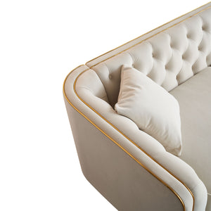 English Elm 87.01"W Modern Tufted Velvet Sofa with Gold Metal Legs, Stylish Accent Seating for Living Room Beige W579S00039