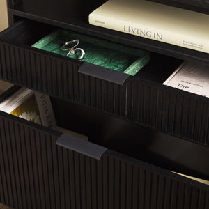English Elm Walker Edison - Transitional Wide Reeded Bookshelf with Drawers on Bottom for Home Office, Spacious Shelving & Storage Black 75.25 L x 20.63 W x 7 H B185P200187