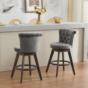 English Elm 26" Plush Velvet Swivel Counter Stools Set of 2 with Tufted Back, High-Res Foam & Sturdy Wood Legs Gray W1143P362519