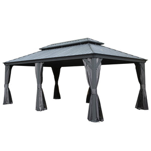 English Elm 12' X 18' Hardtop Gazebo - Durable Outdoor Canopy With Drainage, Curtains, Insect Netting & More! W1859S00147