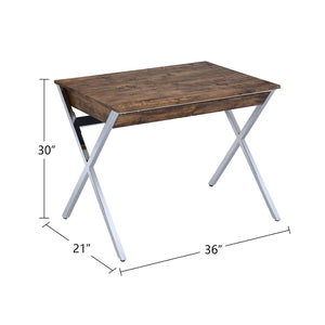 English Elm Rectangular Writing Desk With 2 Drawers, Weathered Oak Top & Chrome "X" Legs For Modern Spaces B016P311328-GIGA