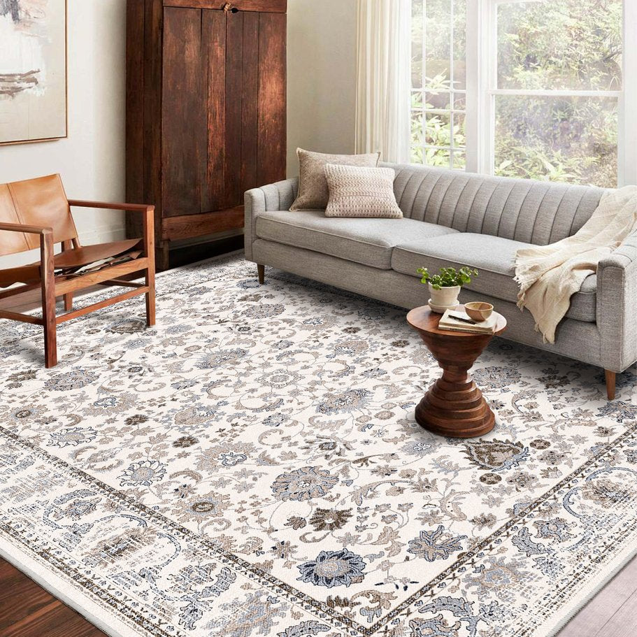 English Elm Area Rug Vintage Floral Bohemian Washable Faux Cashmere Low Pile for Living Room W2907P265119