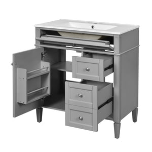 English Elm 30'' Modern Bathroom Vanity Set With Mirror, Stylish Freestanding Cabinet, Ample Storage & Sink SW000127AAE-1