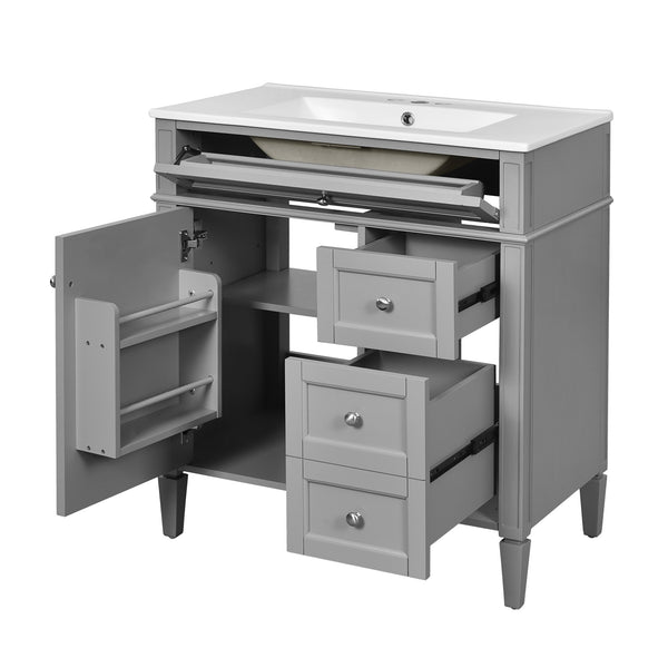 English Elm 30'' Modern Bathroom Vanity Set With Mirror, Stylish Freestanding Cabinet, Ample Storage & Sink SW000127AAE-1