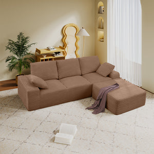 English Elm 103.5" Cloud Sectional Couch with L-Shape Chaise - No Assembly Modular Sofa, Plush Corduroy, Deep Seat Comfort Brown T3801S00007