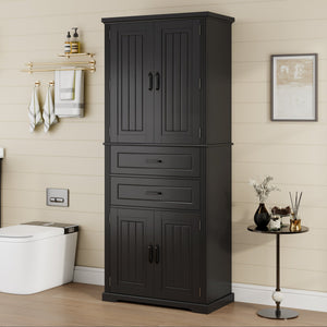 English Elm [video] Floor to Ceiling Matte Storage Cabinet with Drawers Shelves and Adjustable Interior Black N759P407762B