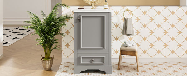 English Elm 20 Inch Bathroom Vanity with Ceramic Sink, Soft-Close Door, Adjustable Shelf, Smart Storage Organizing Design Grey N729P299505E