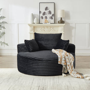 English Elm 55'l Chenille Round Sleeper Chair Fluffy Sculptural Seat for Living Room or Bedroom Black W834P401584