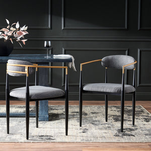 English Elm Dining Arm Chairs Set of 2 Gold Accent Iron Frame Upholstered Modern Minimalist N771P392272C