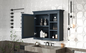 English Elm 30'' Modern Medicine Cabinet Wall Mirror with Hidden Storage and Adjustable Open Shelves for Bath Blue WF318452AAC