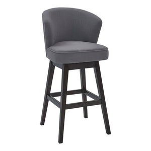 English Elm Jordane 30" Bar Height Swivel Stool in Gray Fabric with Espresso Wood, 360° Glide, Footrest Comfort B2736P268578