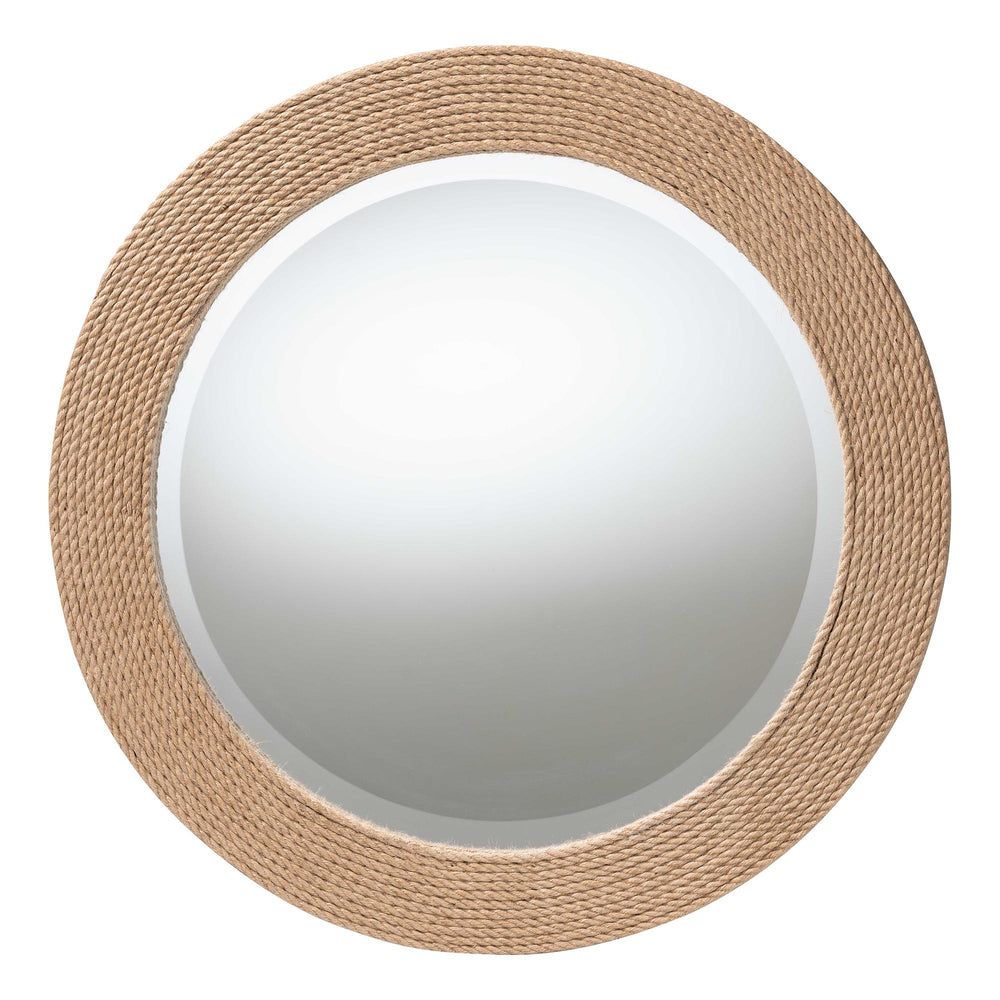 English Elm Round Braided Jute Rope Wall Mirror Natural Fiber Boho Coastal Accent Decor B2750P467834