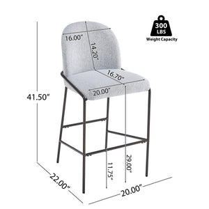 English Elm Christopher Knight Home® - Galen Upholstered Metal Barstool Set of 2 with Plush Stain-Resistant Fabric, Ergonomic Modern Design Gray N775P290453G