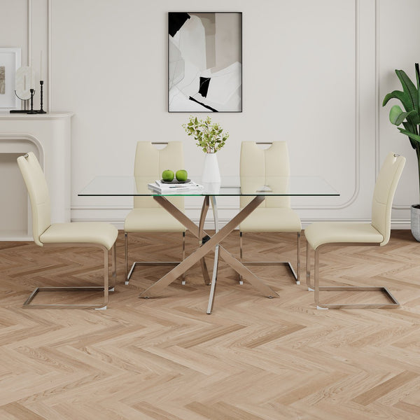 English Elm Modern Pu Upholstered Dining Chairs with Polished Metal Legs Ergonomic Set of 2 W210P164982