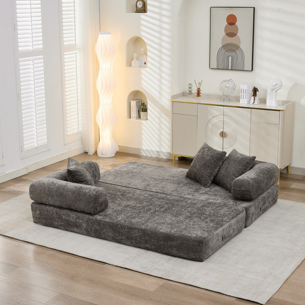 English Elm Comfy Convertible Folding Mattress Couch with Chenille Fabric, Space-Saving Floor Sofa Bed for Small Spaces Gray W1143P364840