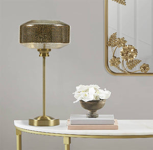 English Elm 17" Mercury Glass Table Lamp Gold - Elegant 17"H Glass Shade on Gold Iron Base, Sparkling Accent Light B035P264540