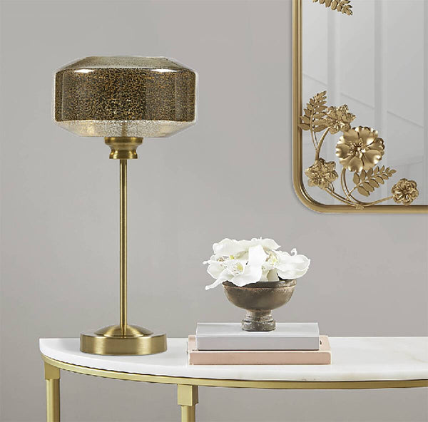 English Elm 17" Mercury Glass Table Lamp Gold - Elegant 17"H Glass Shade on Gold Iron Base, Sparkling Accent Light B035P264540