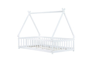 English Elm Twin Teepee Floor Bed With Guardrails - Cozy, Modern Design For Safe Independent Sleep Space W504P345776-GIGA