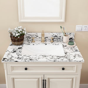 English Elm 31"X22" Bathroom Vanity Top With Undermount Sink, Panda White Artificial Marble, 3 Faucet Holes W509P362104