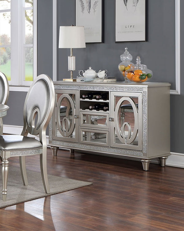 English Elm Contemporary Rustic Server with Solid Wood Accents, Molded Details and Functional Storage Drawers for Dining Room Furniture Silver 57 L x 21 W x 36 H B2741P309346