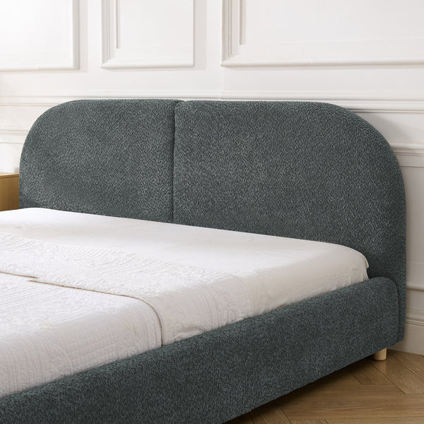 English Elm Queen Upholstered Bed with Tall Curved Headboard Soft Textured Fabric Modern Bedroom Dark Gray W487S00483