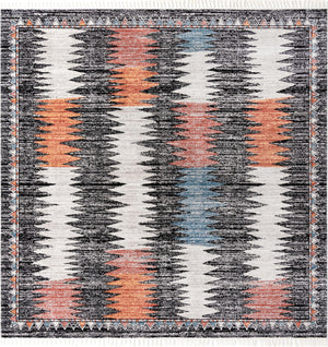 Unique Loom Aramis Landon Machine Made Tribal Rug Multi, Black/Ivory/Light Blue/Terracotta/Orange 12' 0" x 12' 2"