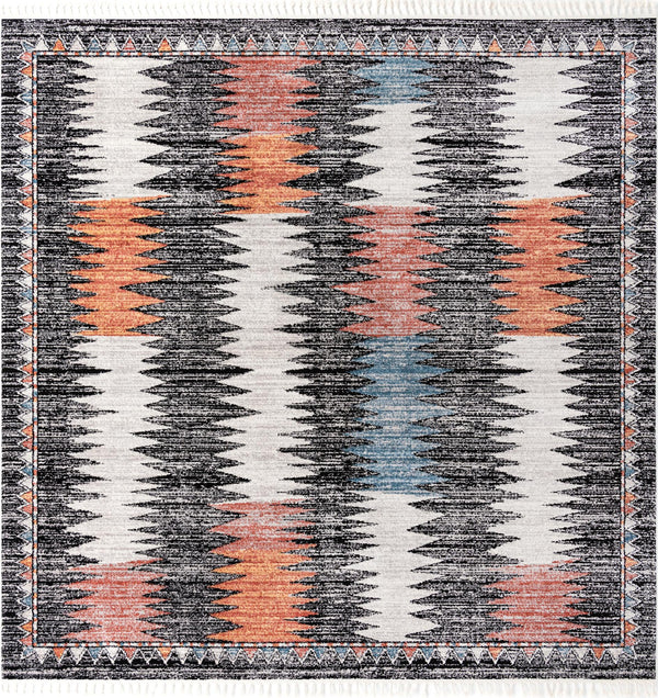 Unique Loom Aramis Landon Machine Made Tribal Rug Multi, Black/Ivory/Light Blue/Terracotta/Orange 12' 0" x 12' 2"