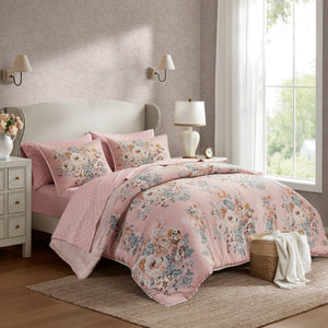 English Elm 5-piece Reversible Floral Comforter Set Vintage Romantic Blush Polyester Twin Xl Bedding B035P408234