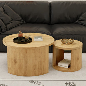 English Elm Round Nesting Coffee Tables with Wood Grain Tops Minimalist Set for Living Room W1727S00091