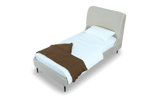 English Elm Twin Velvet Upholstered Bed with Arched Headboard and Sleek Metal Legs for Bedroom Black+Cream B365S00153