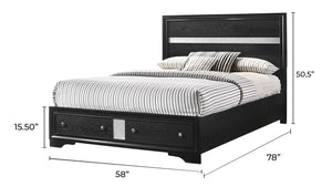 English Elm Traditional Full Size Storage Bed in Black Wood Finish with Carved Headboard and Two Drawers, Durable Engineered Construction B009S01340