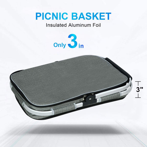 English Elm 35l Insulated Picnic Basket with Aluminum Frame Collapsible Waterproof Cooler Tote W2181P483966