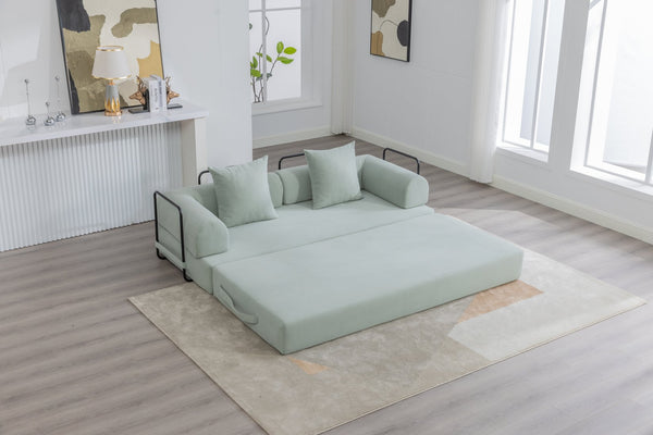 English Elm UNITED modular foldable sofa with metal frame, corduroy upholstery, side pocket & quick assembly convenience Mint Blue W1568P375643