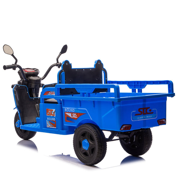 English Elm 12v Kids Electric Cargo Trike with Led Lights Wide Seat Anti-slip Wheels Toddler Ride On Blue W1578P336050