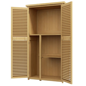 English Elm Outsunny Wooden Outdoor Storage Cabinet 5'x3' with Asphalt Roof, Lockable Double Doors, Yellow W2225P229109