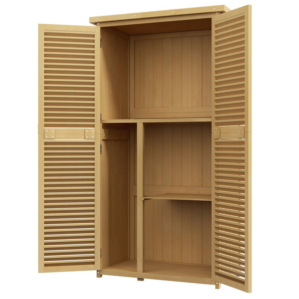 English Elm Outsunny Wooden Outdoor Storage Cabinet 5'x3' with Asphalt Roof, Lockable Double Doors, Yellow W2225P229109