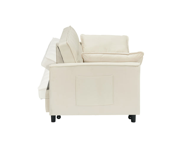 English Elm 55-inch Velvet Sofa Bed with Storage Pockets, Convertible 3-in-1 Design, Metal Legs, 500lb Capacity Beige W1658P166781