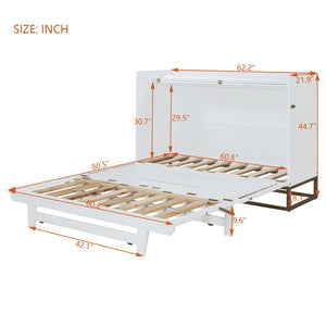 English Elm Queen Size Murphy Bed With Iron Legs - Modern Space-Saving Design For Cozy Bedrooms And Studios N820S00035K-GIGA