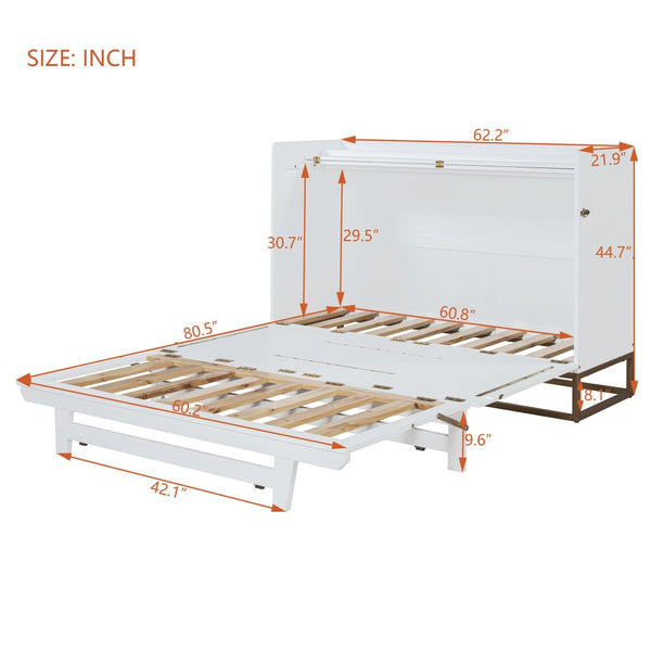 English Elm Queen Size Murphy Bed With Iron Legs - Modern Space-Saving Design For Cozy Bedrooms And Studios N820S00035K-GIGA