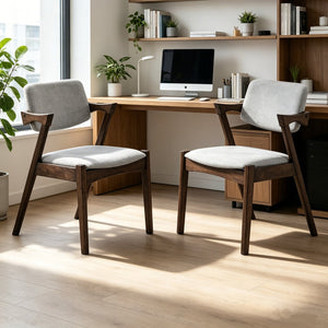 English Elm Set of 2 Gray Upholstered Mid-century Arm Chairs with Rubberwood Frame Open Back B2770P508245