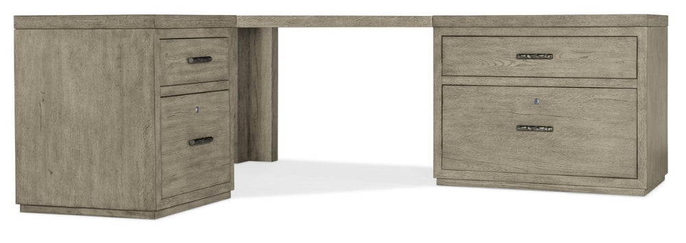 Hooker Furniture Linville L-Shaped Corner Desk With Locking File Drawers, Oak Veneer Mink Finish, Spacious Workstation Gray 6150-10935-85