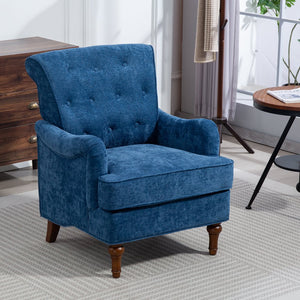 English Elm Accent Club Chair Chenille Upholstered with Spring Cushion Retro Wooden Legs Bedroom W3042P262910