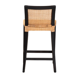 English Elm Mid-century Modern Solid Wood Woven Rattan Dining Chair for Organic Warm Interiors B2750P420378
