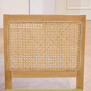 English Elm Farmhouse Rattan Back Dining Chairs Set of 2 with Linen Seat and Hardwood Legs Olive Green W1143P452936