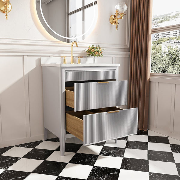 English Elm Fully Assembled 30'' Grey Freestanding Bathroom Vanity With Marble Top & Dual Handle Sets - Ready To Use! W1826P308972