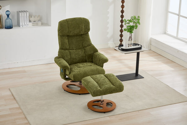 English Elm 010-Ergonomic Recliner Chair with Ottoman Green - 140° Adjustable Swivel Seat, Heated & 5-Point Massage W2636P358622