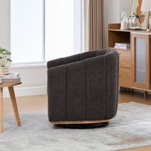 English Elm 31.89 Inch Chenille Tufted Swivel Barrel Armchair Pumpkin Sculpted Design for Living Rooms Charcoal W3098P397228