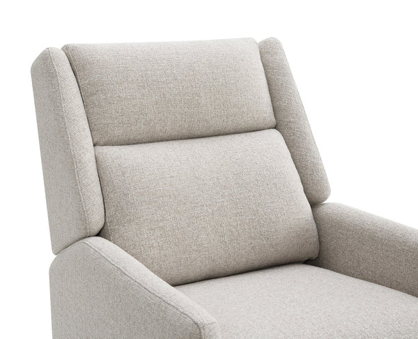 English Elm Mid-Century Psyche Pushback Recliner Linen-Look Beige High Back Channel Detail Espresso Legs - Cozy Supportful Style B2741P397641
