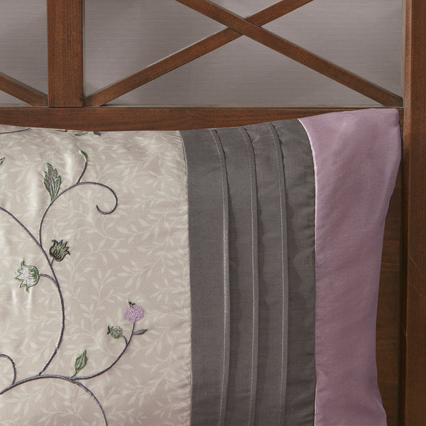 English Elm Embroidered 7-Piece Comforter Set In Soft Purple & Grey For California King - Luxurious Floral Design B03596943