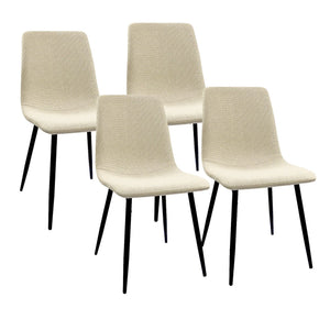 English Elm Dining Chair Set of 4 High Back Linen Upholstered Seats with Matte Black Metal Legs Beige W3732P369034